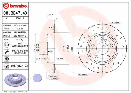 Гальмівний диск BREMBO 08.B347.4X