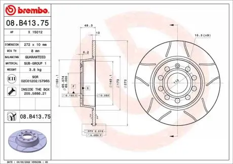 Диск тормозной задний BREMBO 08B41375