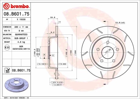 Тормозной диск BREMBO 08.B601.75 (фото 1)