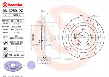 Гальмівний диск BREMBO 08.C250.2X