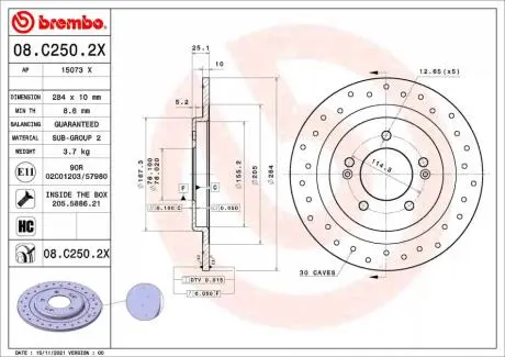 Гальмівний диск BREMBO 08.C250.2X