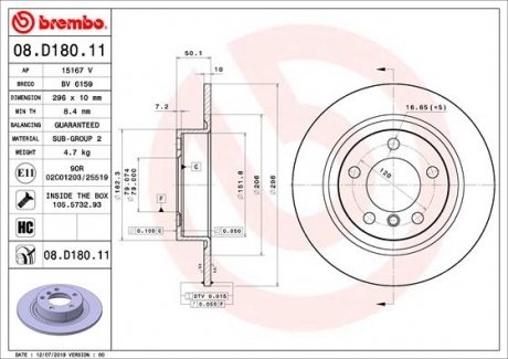 Тормозной диск BREMBO 08.D180.11