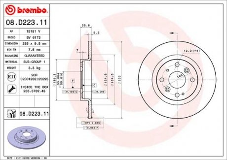 Тормозной диск BREMBO 08.D223.11 (фото 1)