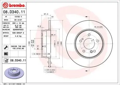 Диск гальмівний задн Лів/Прав MERCEDES SL (R129) 2.8/3.2/5.0 09.92-10.01 BREMBO 08D34011