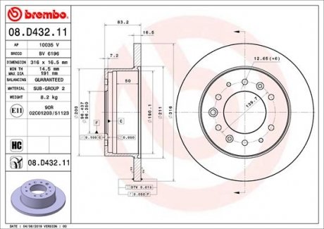 Тормозной диск BREMBO 08D43211