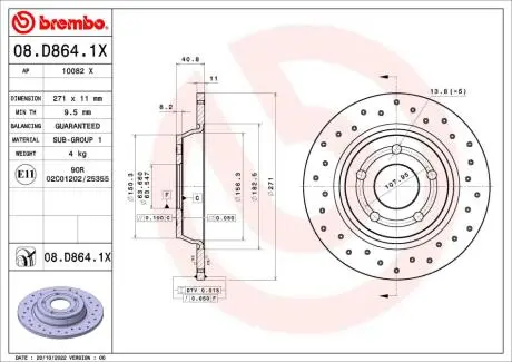 Диск тормозной (задний) Ford Focus 18- (271x11) PRO BREMBO 08D8641X