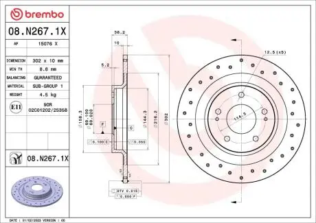 Диск тормозной (задний) Mitsubishi Outlander 12-/Peugeot 4008 1.6/1.8HDi 12- (302x10) BREMBO 08N2671X
