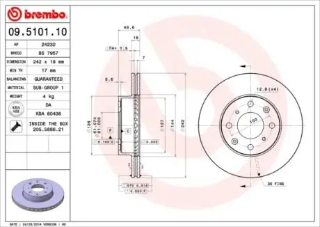 Тормозной диск BREMBO 09510110