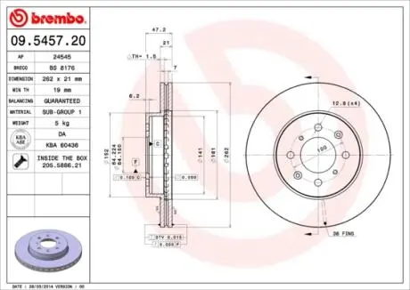 Тормозной диск BREMBO 09545720