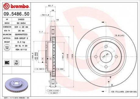 Тормозной диск BREMBO 09548650 (фото 1)