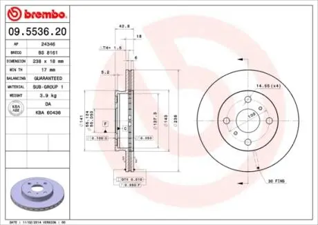 Тормозной диск BREMBO 09553620