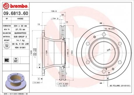 Диск тормозной BREMBO 09681360