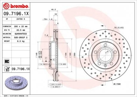 Тормозные диски BREMBO 0971961X (фото 1)