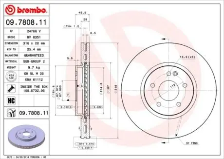Тормозной диск вентилируемый BREMBO 09.7808.11