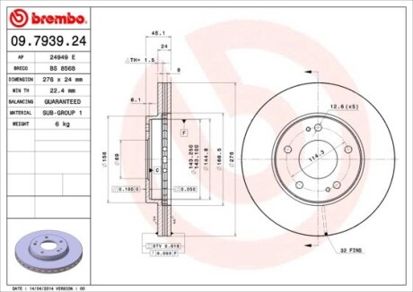 Тормозной диск BREMBO 09793924