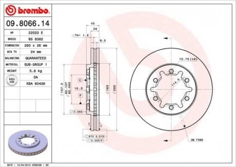 Тормозной диск BREMBO 09806614