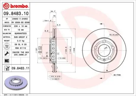 Тормозной диск BREMBO 09848310