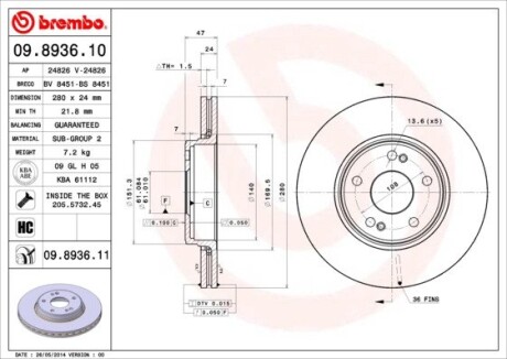 Гальмівні диски LAGUNA II (BG0/1_), BREMBO 09893611