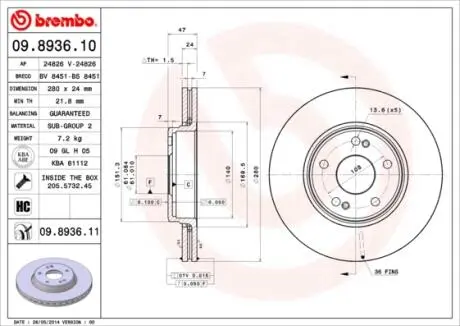 Гальмівні диски LAGUNA II (BG0/1_), BREMBO 09893611