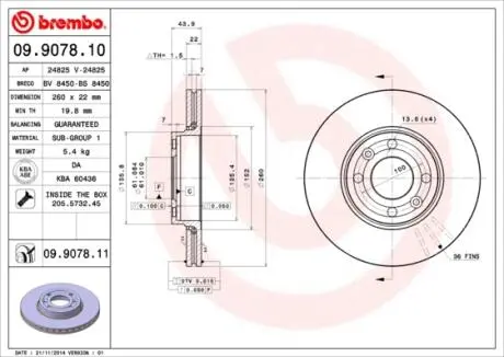 Тормозной диск BREMBO 09.9078.10 (фото 1)