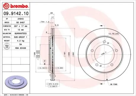 Тормозной диск BREMBO 09914210