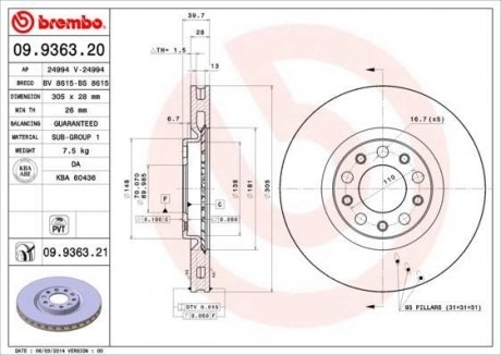 Тормозной диск BREMBO 09936320