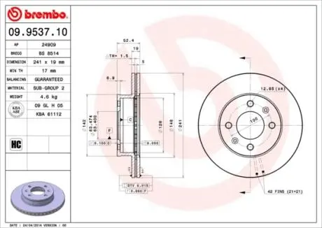 Гальмівний диск BREMBO 09953710