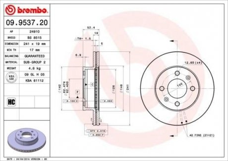 Тормозной диск BREMBO 09953720 (фото 1)