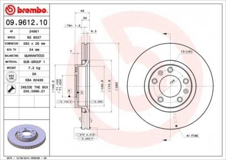 Тормозной диск BREMBO 09961210 (фото 1)