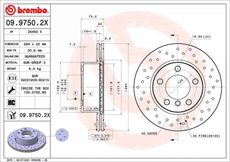 Гальмівний диск BREMBO 09.9750.2X