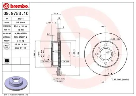 Тормозной диск BREMBO 09975310