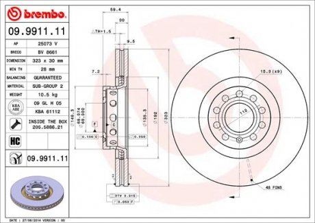 Гальмівний диск BREMBO 09991111 (фото 1)