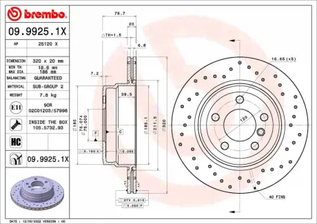 Гальмівний диск BREMBO 09.9925.1X