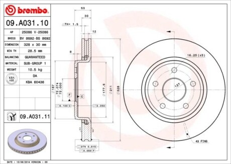 Тормозной диск BREMBO 09A03110