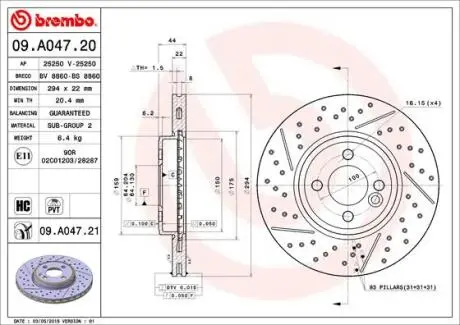 Тормозной диск BREMBO 09A04721