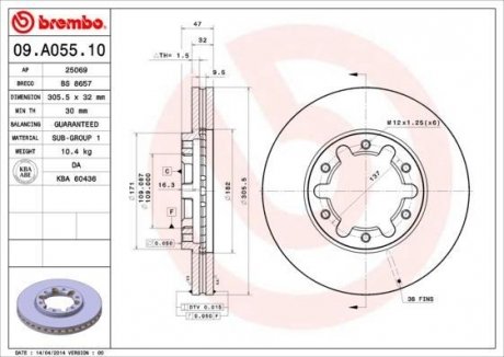 Тормозной диск BREMBO 09A05510 (фото 1)