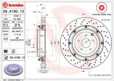 Диск тормозной двухсекционный BREMBO 09A19013