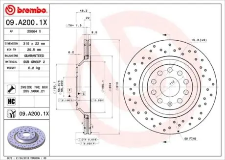Тормозной диск BREMBO 09.A200.1X