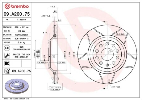 Диск гальмівний (задній) VW Passat 05-/Golf/Seat Leon 12- (310x22) BREMBO 09A20075