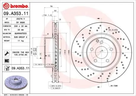 Диск тормозной передний BREMBO 09A35311