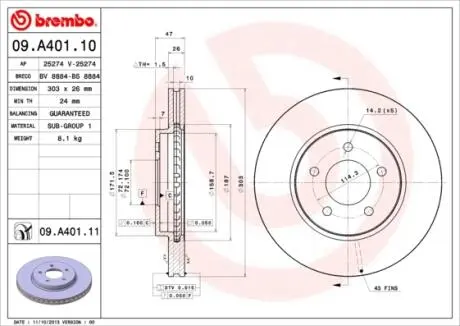 Диск тормозной BREMBO 09A40111