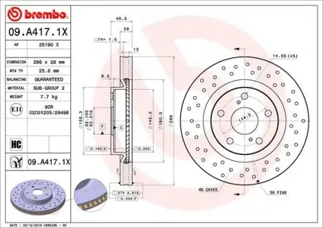 Тормозной диск BREMBO 09.A417.1X