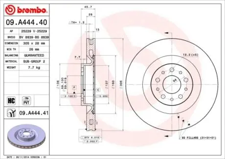 Диск тормозной BREMBO 09.A444.40