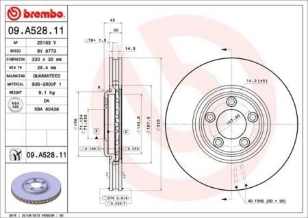 Тормозной диск BREMBO 09A52811