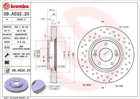Диск тормознойPRZ XTRA HYUNDAI I30 07- BREMBO 09A5322X