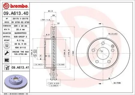 Тормозной диск BREMBO 09A61341 (фото 1)