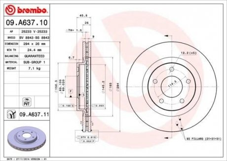 Тормозной диск BREMBO 09.A637.10 (фото 1)