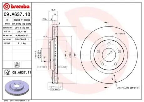 Тормозной диск BREMBO 09.A637.10