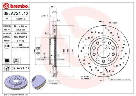 Тормозной диск BREMBO 09A7211X