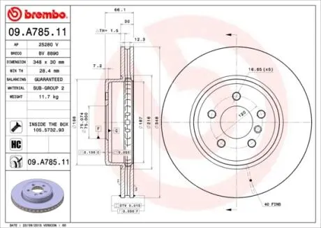Диск гальмівний передн Лів/Прав BREMBO 09A78511